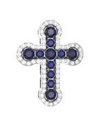 Крест из белого золота c бриллиантами и сапфиром