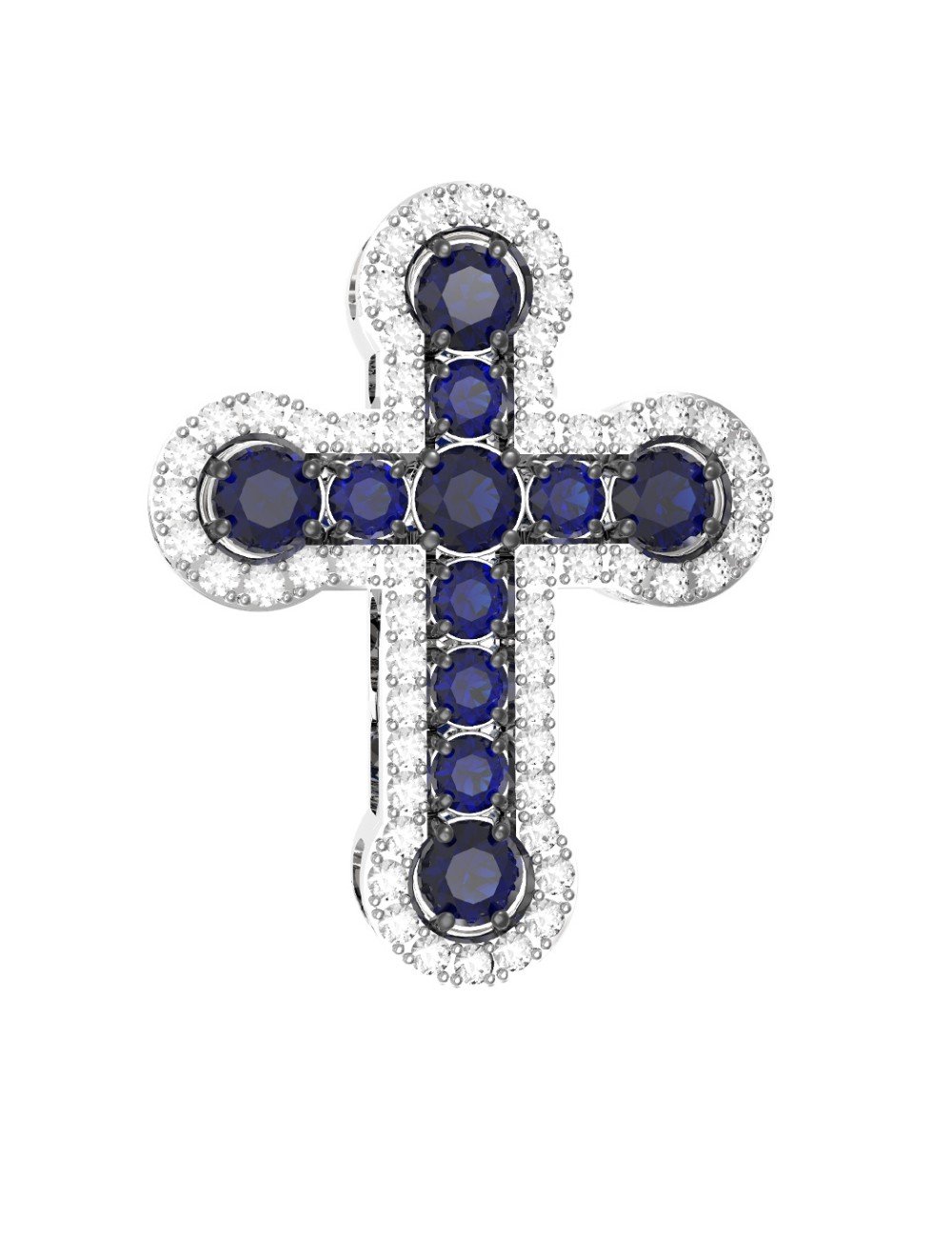 Крест из белого золота c бриллиантами и сапфиром