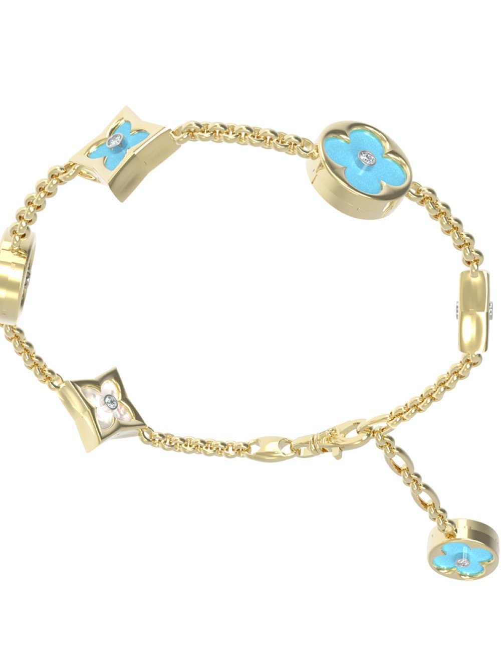 Браслет из лимонного золота c бриллиантами, бирюзой и перламутром