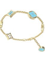 Браслет из лимонного золота c бриллиантами, бирюзой и перламутром