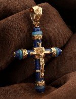 Крест из золота c агатом и лазуритом