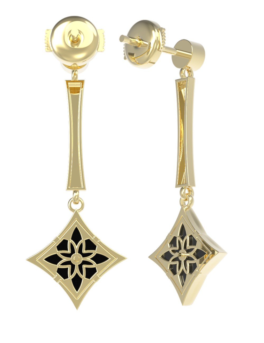 Серьги из лимонного золота c фианитом и ониксом