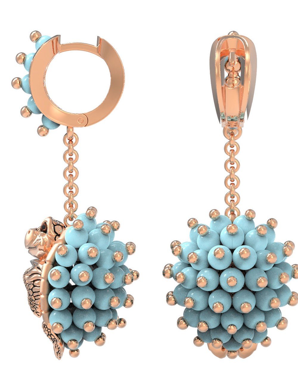 Серьги из золота c эмалью и бирюзой