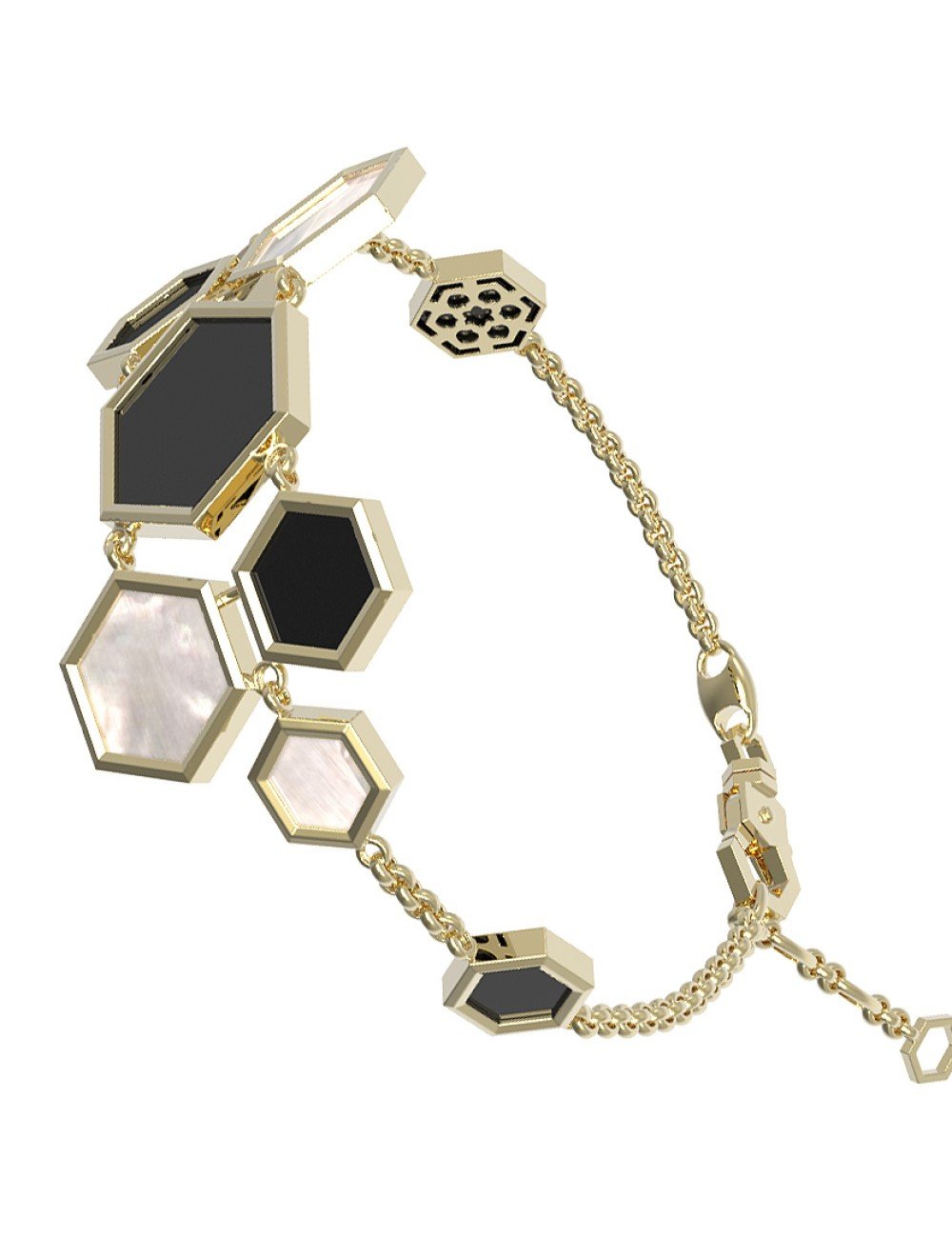 Браслет из лимонного золота c ониксом и перламутром