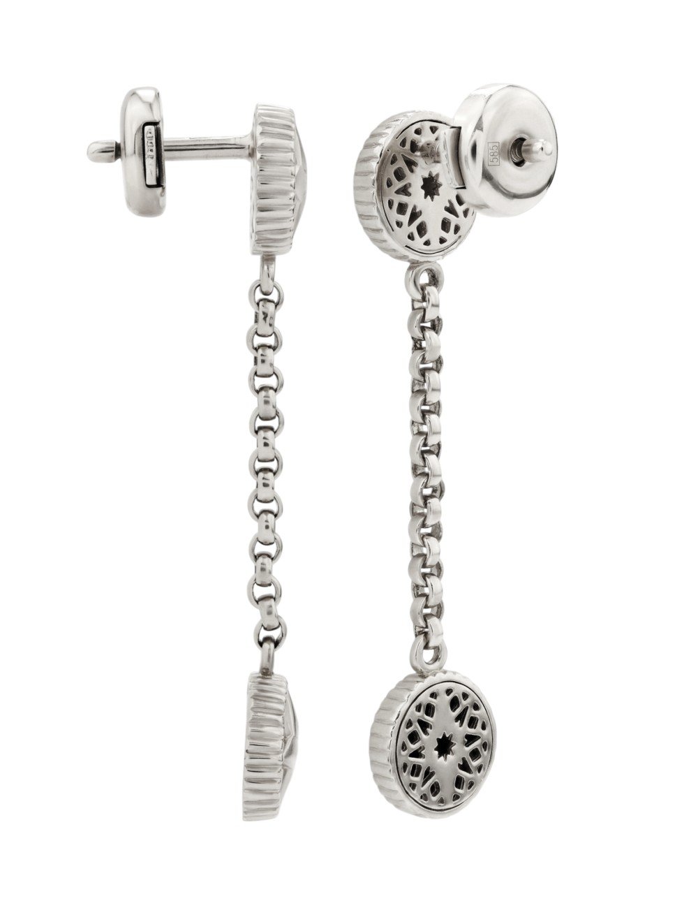 Серьги из белого золота c бриллиантами, ониксом и перламутром