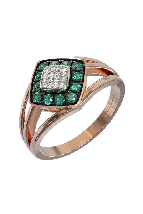 Кольцо из золота c бриллиантами и изумрудом