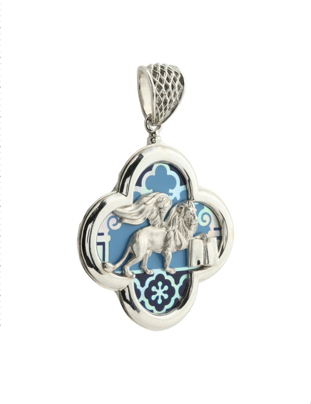 Подвеска из белого золота c эмалью и перламутром