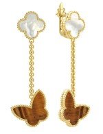 Серьги из лимонного золота c тигровым глазом и перламутром