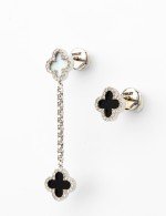 Серьги из белого золота c бриллиантами, ониксом и перламутром