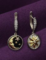 Серьги из белого золота c бриллиантами, ониксом и перламутром