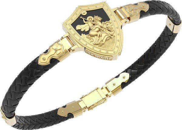 Браслет из лимонного золота c шнурком и ониксом