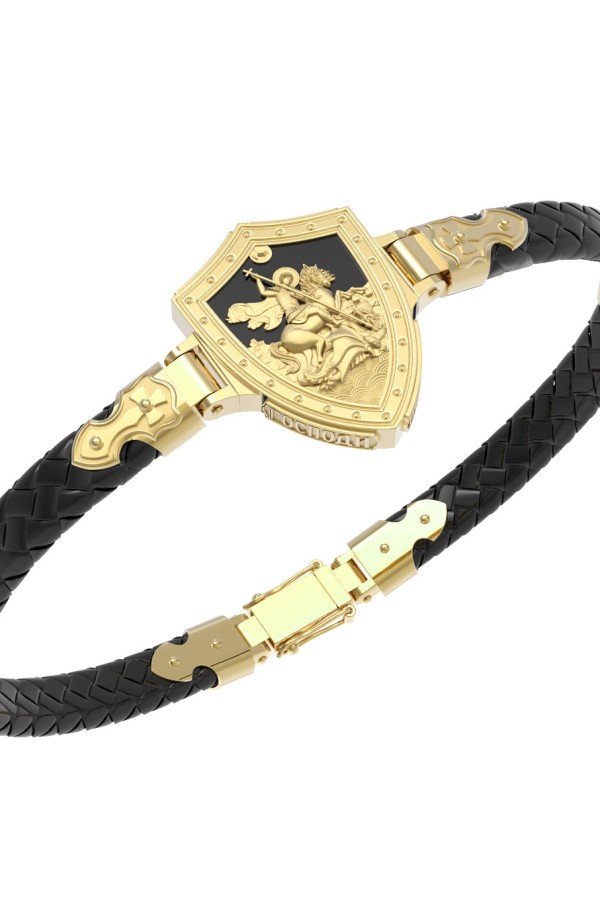 Браслет из лимонного золота c шнурком и ониксом