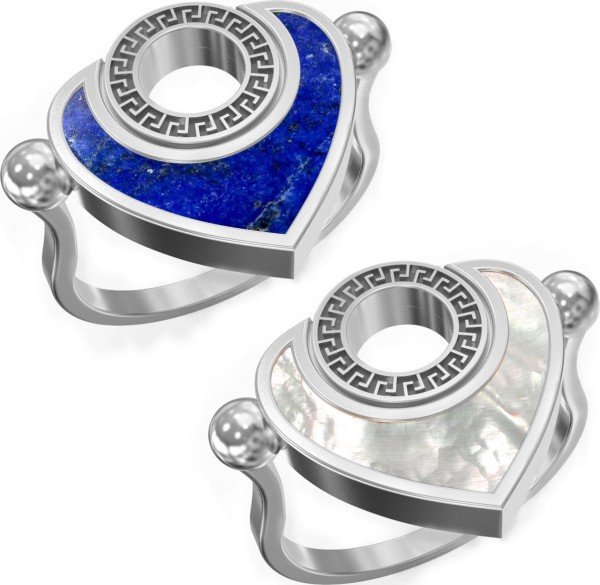 Кольцо из белого золота c лазуритом и перламутром