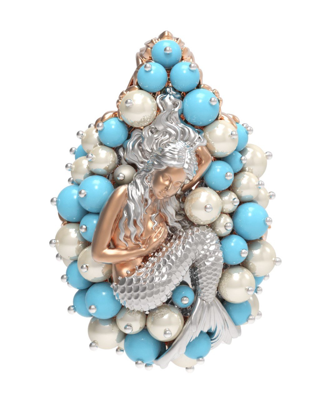 Подвеска из золота c жемчугом и бирюзой