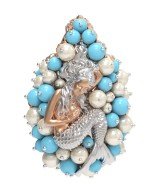 Подвеска из золота c жемчугом и бирюзой