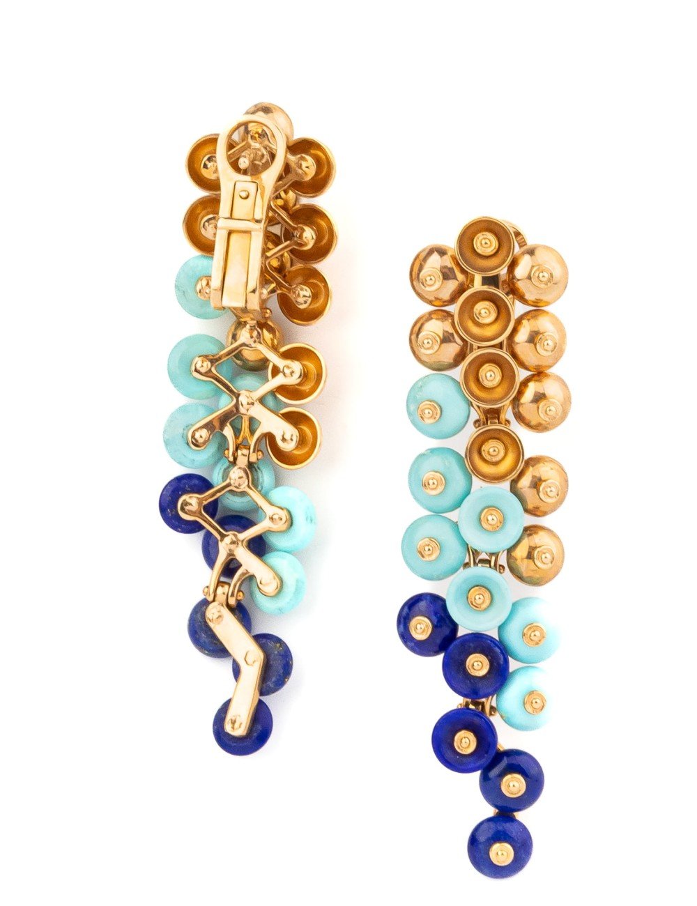 Серьги из золота c бирюзой и лазуритом