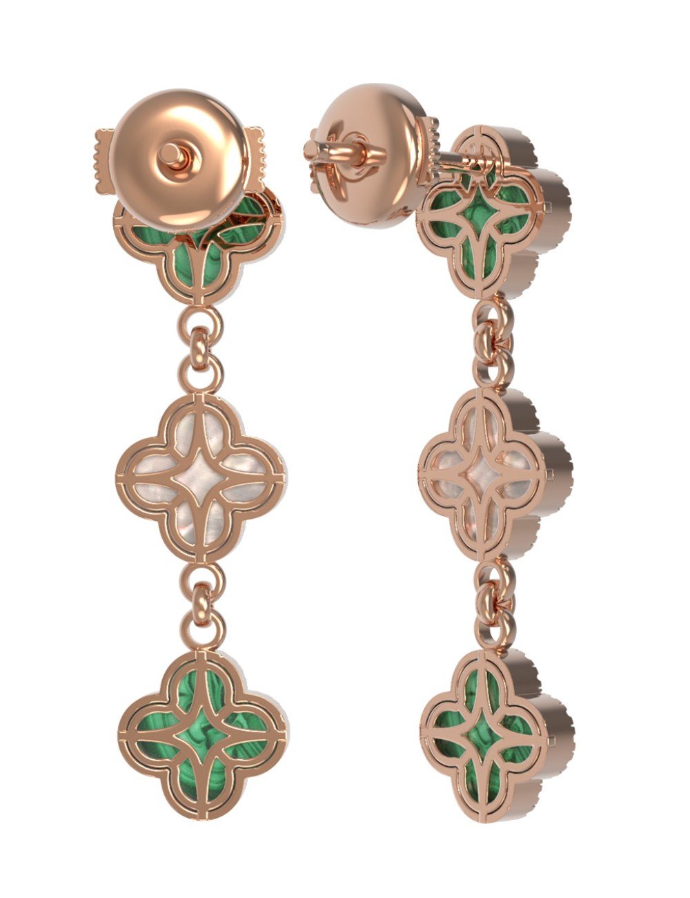 Серьги из золота c бриллиантами, малахитом и перламутром