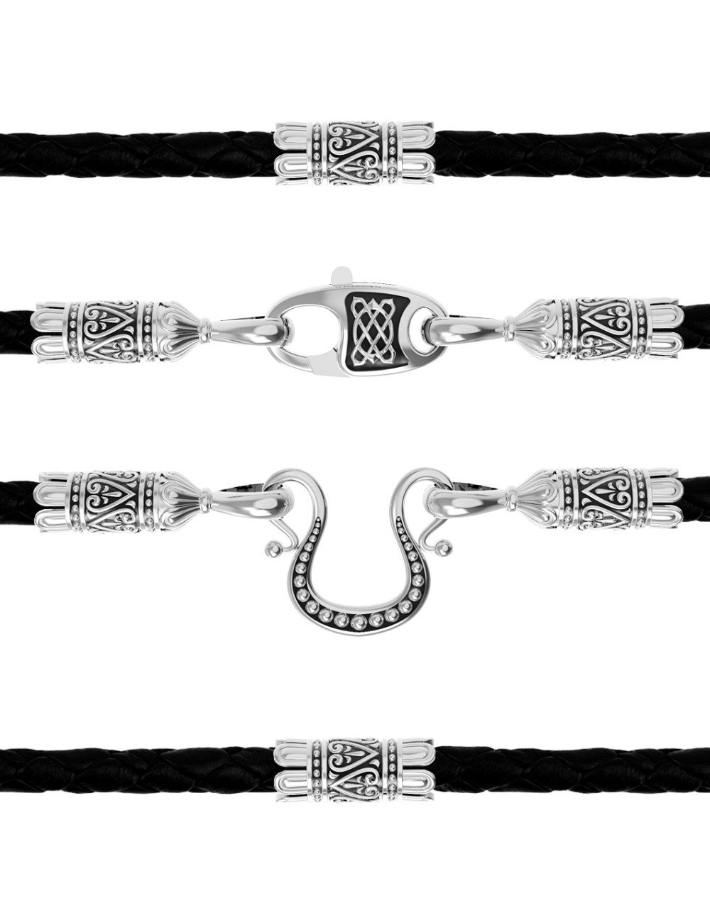 Гайтан из белого золота c кожаным шнурком