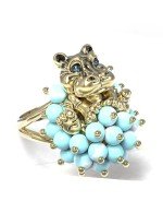 Кольцо из лимонного золота c эмалью и бирюзой