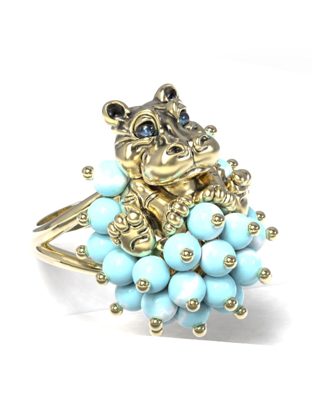 Кольцо из лимонного золота c эмалью и бирюзой