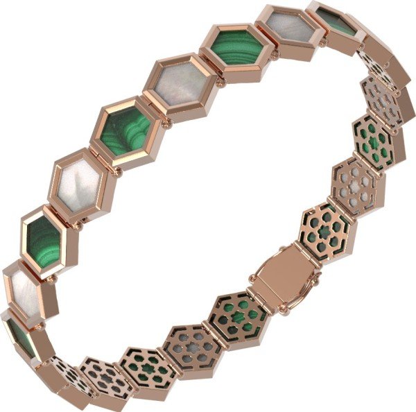 Браслет из золота c малахитом и перламутром