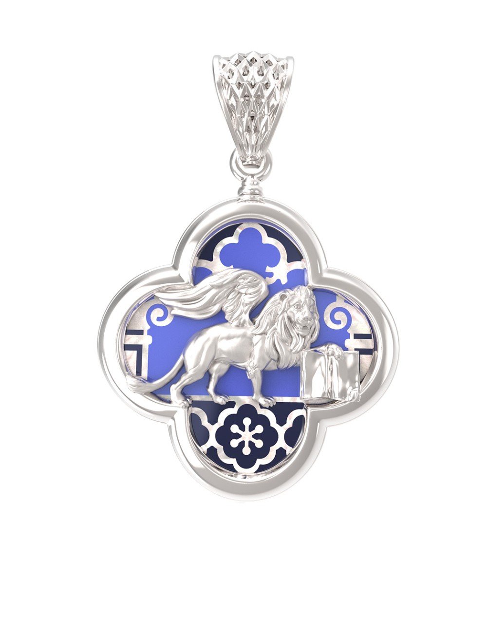 Подвеска из белого золота c эмалью и перламутром