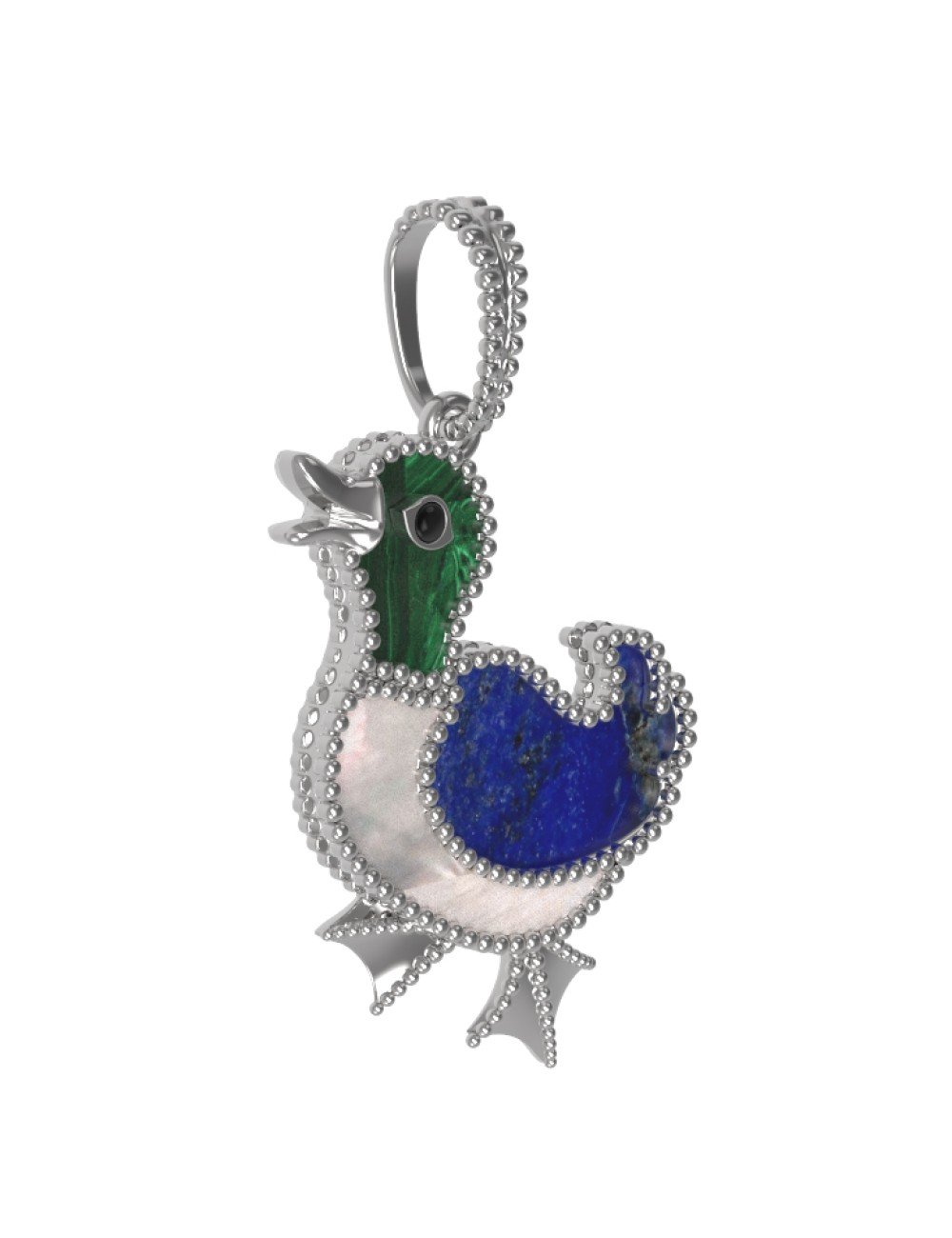 Подвеска из белого золота c эмалью, лазуритом, малахитом и перламутром