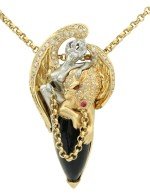 Колье из лимонного золота c эмалью, бриллиантами, рубином, ониксом и рубином