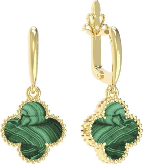 Серьги из лимонного золота c малахитом