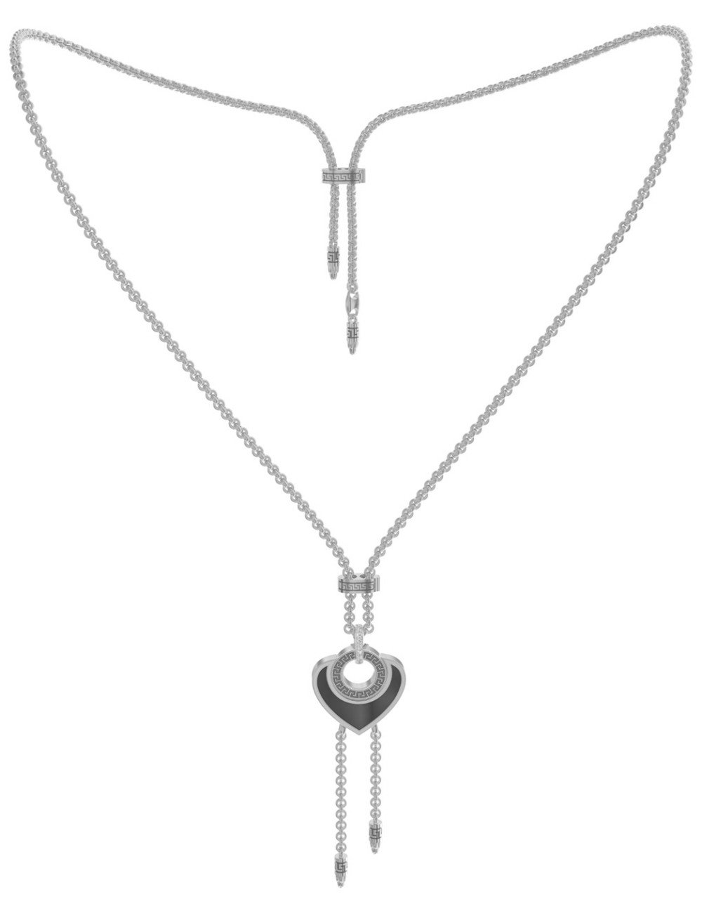 Колье из белого золота c фианитом, ониксом и перламутром