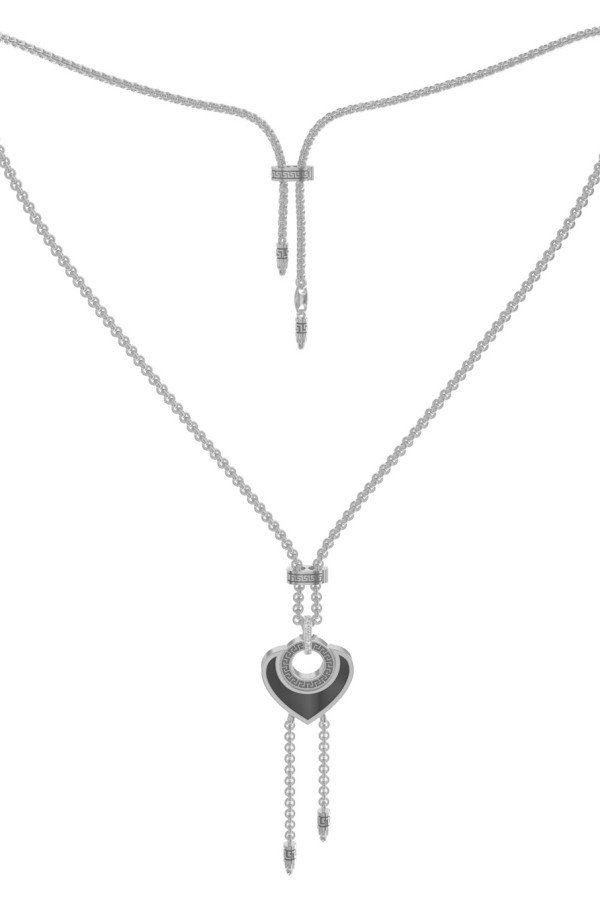 Колье из белого золота c фианитом, ониксом и перламутром