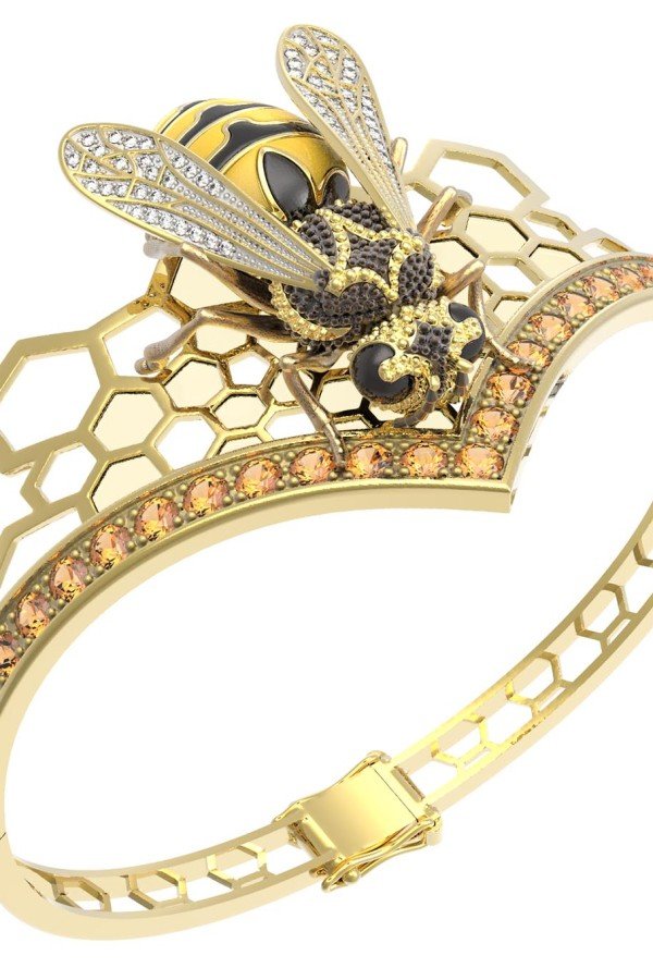 Браслет из лимонного золота c эмалью, фианитом, цитрином и эмалью