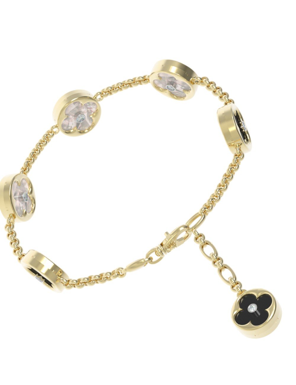 Браслет из лимонного золота c бриллиантами, ониксом и перламутром