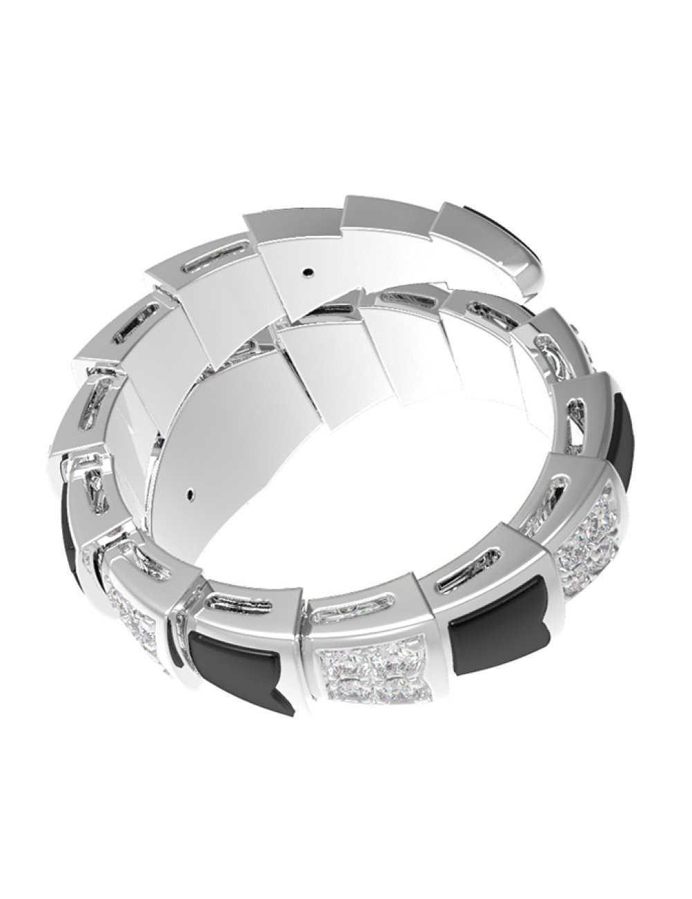 Кольцо из белого золота c бриллиантами и ониксом