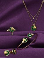 Кольцо из лимонного золота c бриллиантами и малахитом