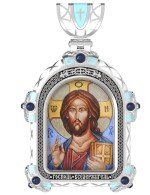Образок из белого золота c эмалью и иконописью