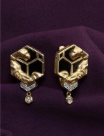 Серьги из лимонного золота c бриллиантами и ониксом