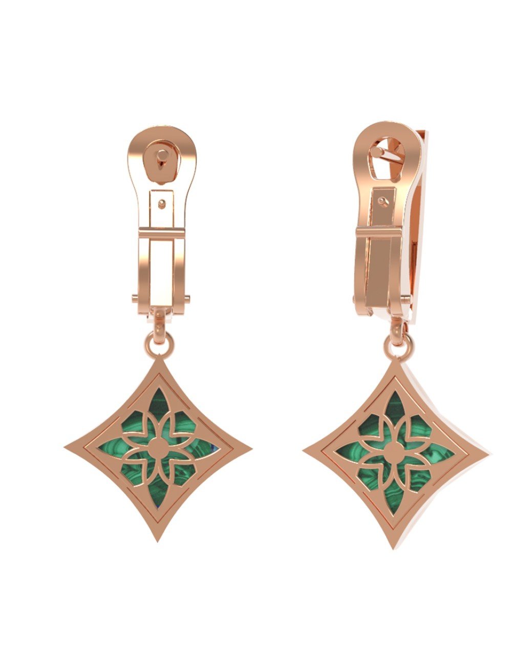 Серьги из золота c бриллиантами и малахитом