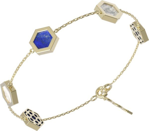 Браслет из лимонного золота c лазуритом и перламутром