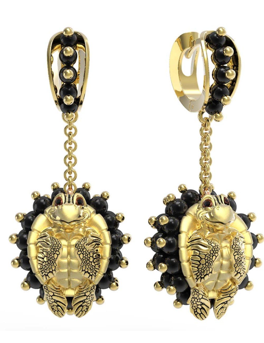 Серьги из лимонного золота c эмалью и ониксом