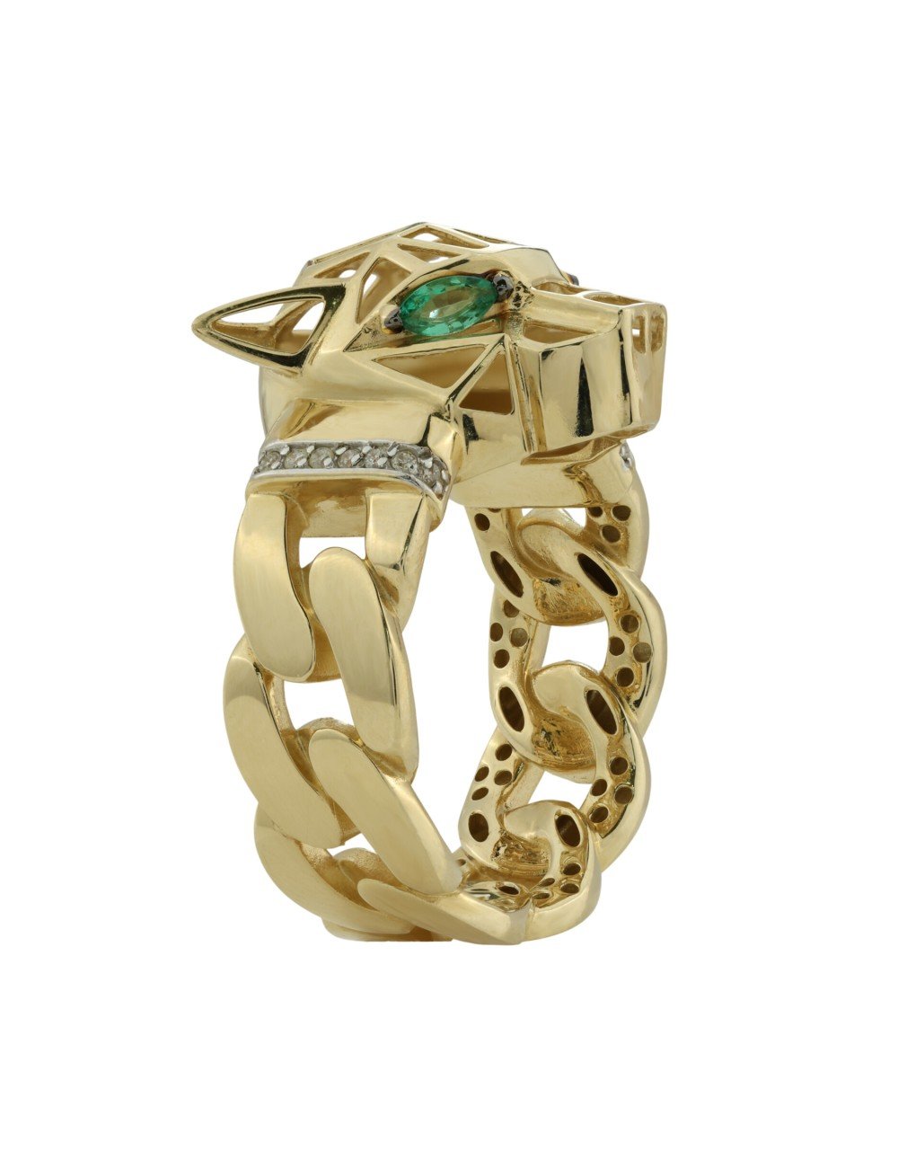 Кольцо из лимонного золота c бриллиантами и изумрудом