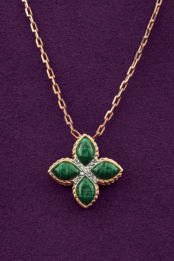 Колье из золота c бриллиантами и малахитом