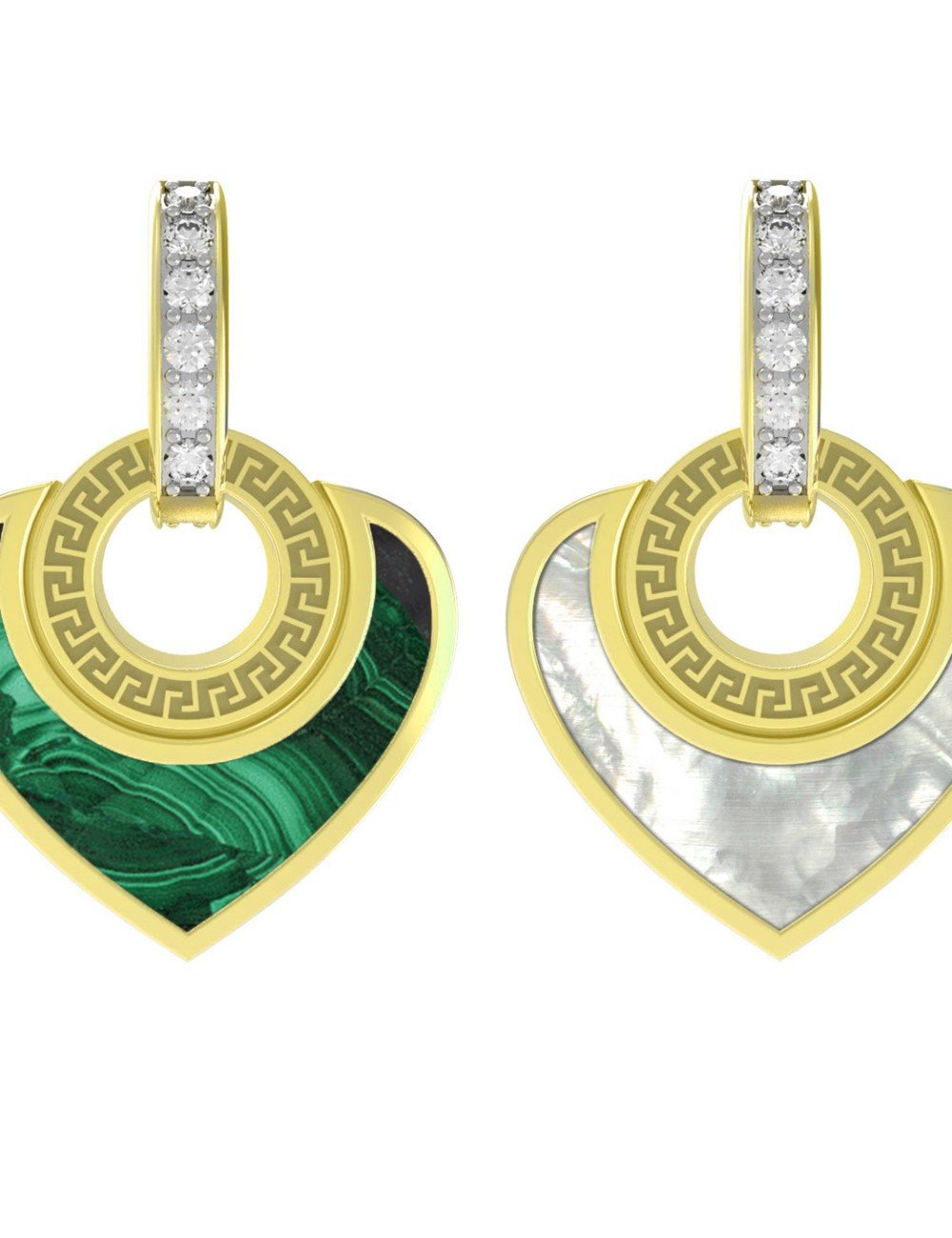 Подвеска из лимонного золота c фианитом, малахитом и перламутром