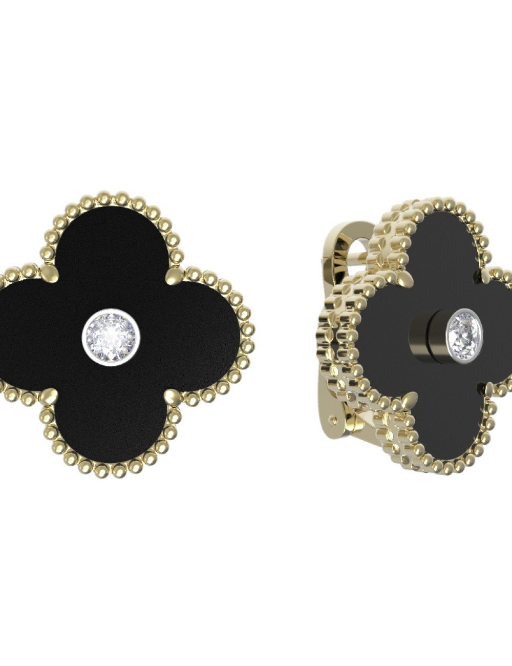 Серьги из лимонного золота c бриллиантами и ониксом