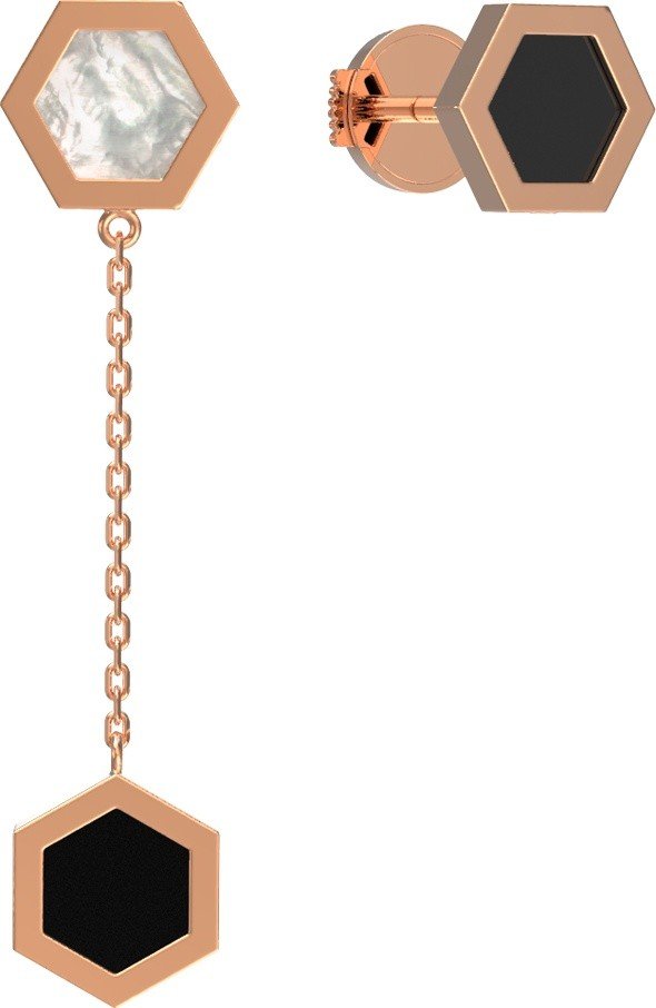 Серьги из золота c ониксом и перламутром