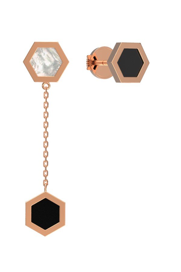 Серьги из золота c ониксом и перламутром