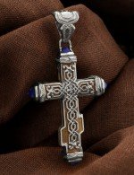 Крест из белого золота c лазуритом и железным деревом