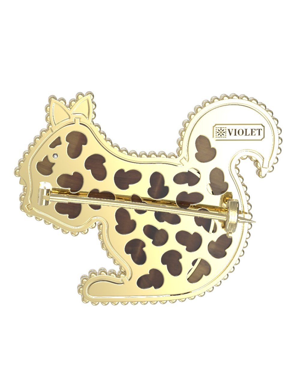 Брошь из лимонного золота c бриллиантами и тигровым глазом