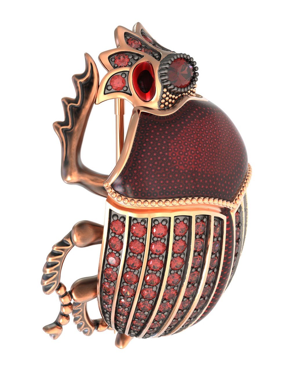 Брошь из золота c эмалью, фианитом и гранатом