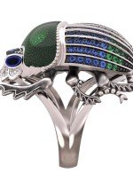 Кольцо из белого золота c эмалью, фианитом и сапфиром